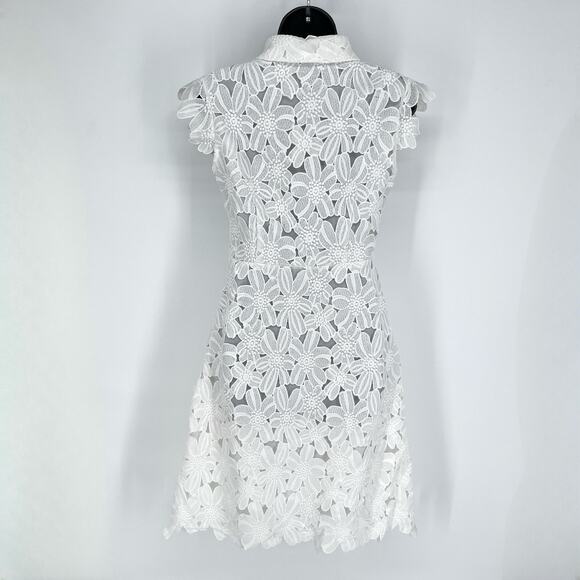 Summersun Silk Blend Floral Embroidered Cut Out Dress Sz M White Side Zip Snaps - Picture 9 of 14